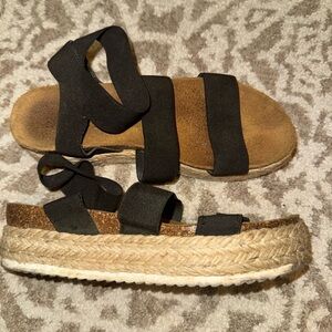 Steve Madden Black Elastic Strap Espadrille Sandals